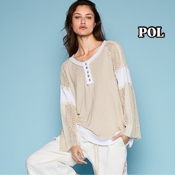 POL Tops - 🍁 54. NEW! POL Cream and White Lace Accent Blouse